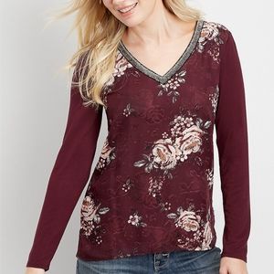 Maurices floral chiffon jeweled v-neck blouse - Women's Small